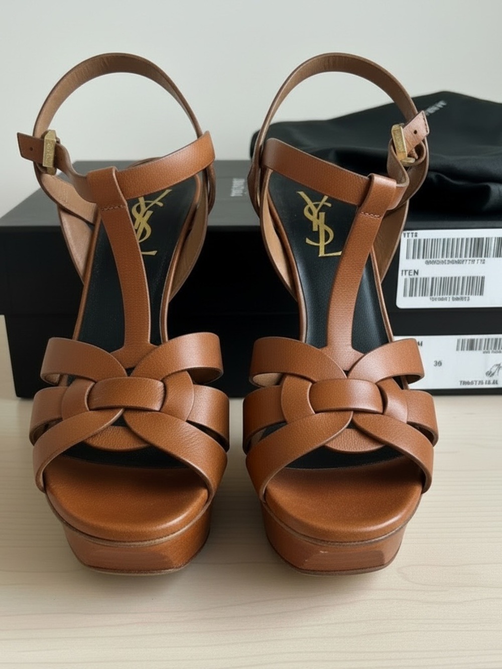 YSL Sandals: Saint Laurent Cognac Tribute 75, size 36 Authentic